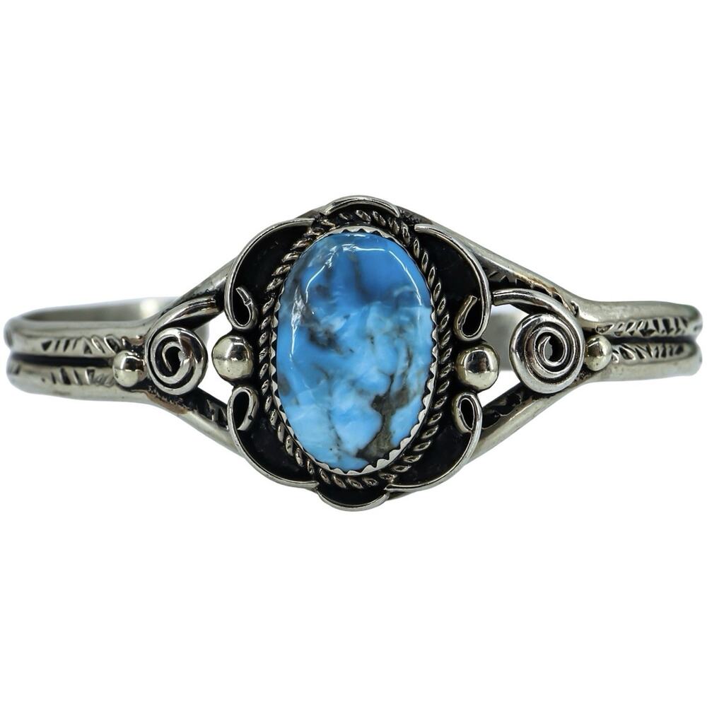 Attributed Phoebe Tolta Indian Nickel Cuff Bracelet Turquoise Unsigned